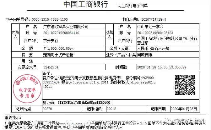 草莓视频官网在线观看家具集团通过中山市红十字会抗击疫情捐赠通道捐赠人民币100万元